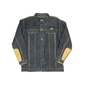 Ecko Unltd Men’s 2XL Denim Jean Jacket Blue Dark Wash Suede Accents Vintage Y2K